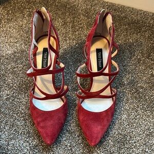 Red Suede Pointed-Toe Heels